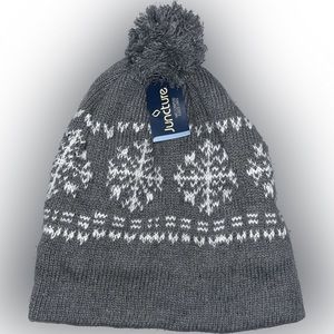 Juncture Winter hat with pom pom Grey with White Snowflakes